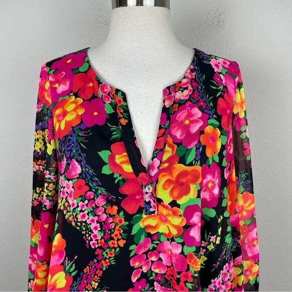Show me Your Mumu Black Floral Jamie Long Sleeve Tunic Florescent Floral Small - Picture 3 of 9